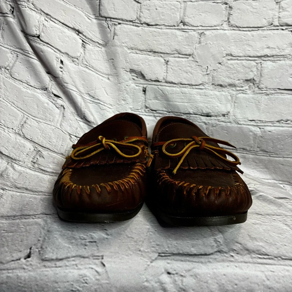 G.H. Bass & Co‎ Vintage Brown Leather Fringe Deck Moccasins Loafers Sz 10.5 READ